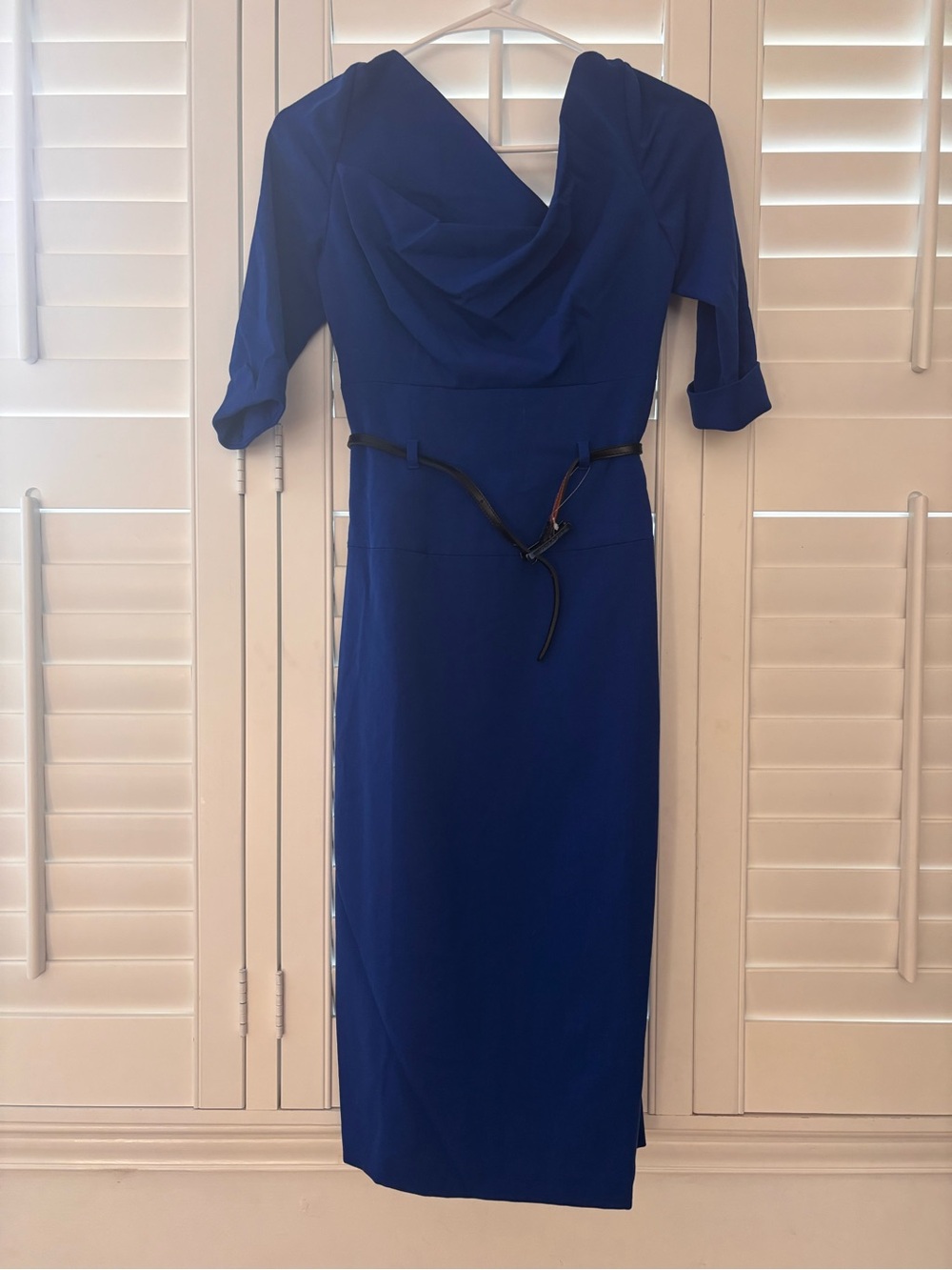 Black Halo Cowl Neck Royal Blue Midi Dress
